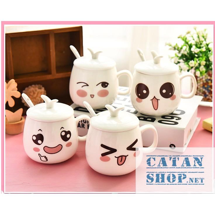 01 Ly cốc sứ có nắp hình biểu cảm siêu cute HK062