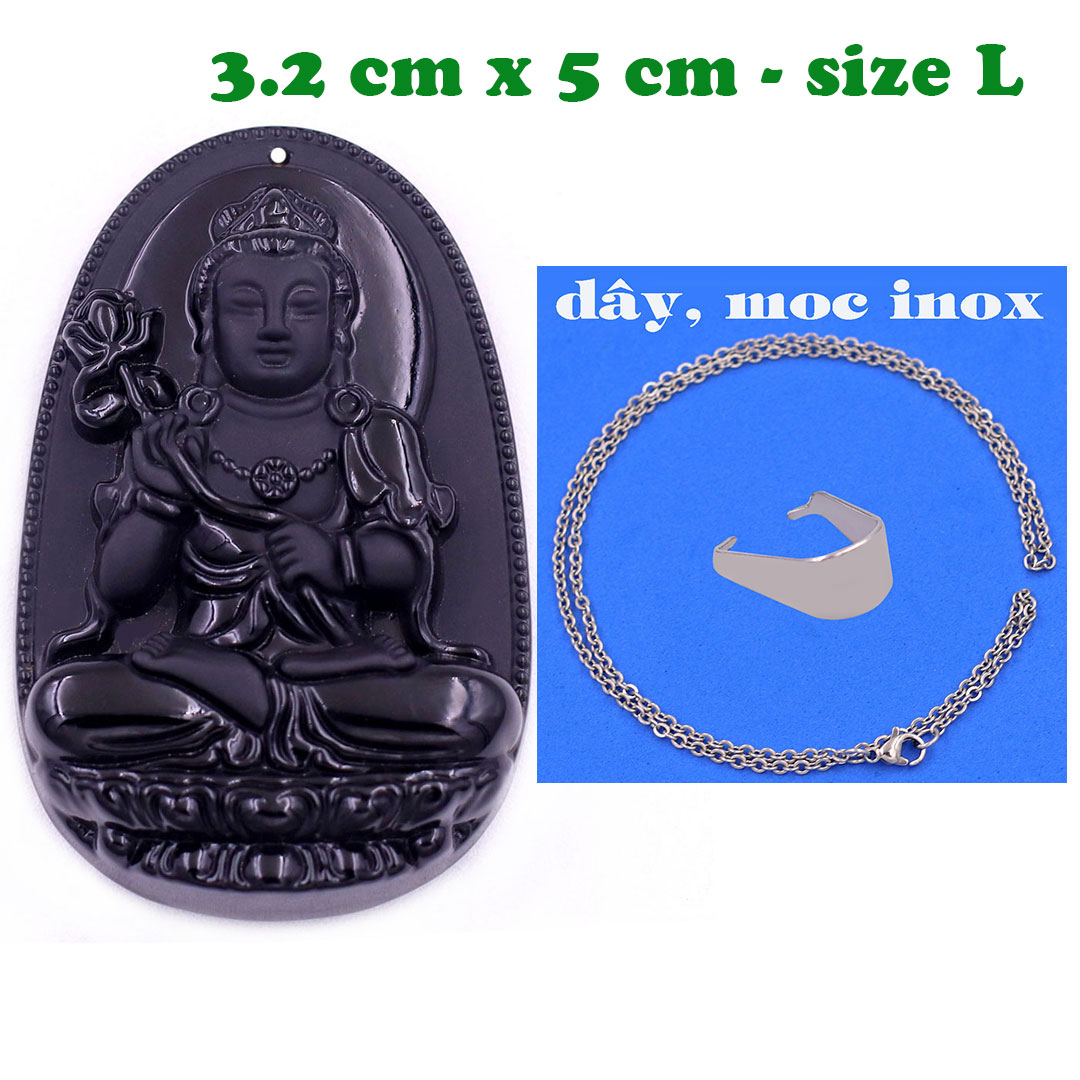 Mặt Phật Đại thế chí thạch anh đen 5 cm kèm dây chuyền inox - mặt dây chuyền size lớn - size L, Mặt Phật bản mệnh