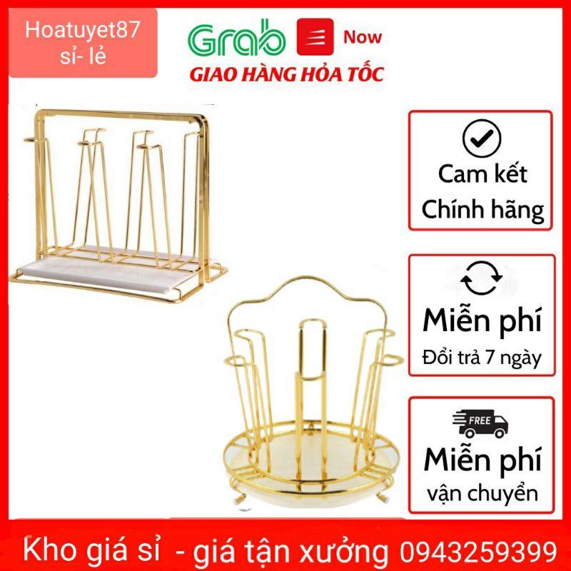 Úp cốc chữ nhật kèm khay, giá úp cốc inox 304 mạ vàng cao cấp không hoen gỉ
