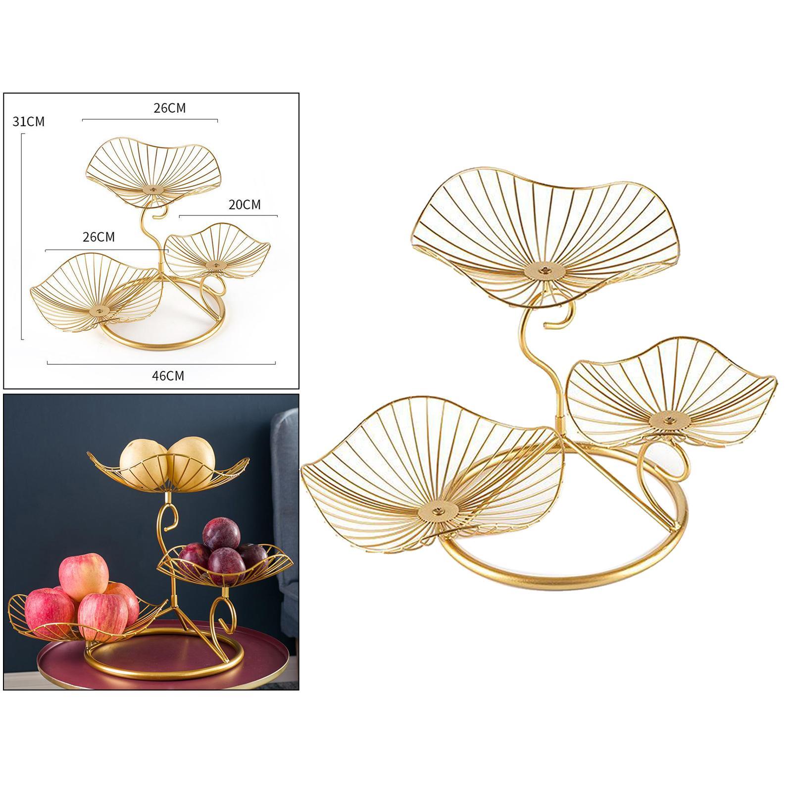 Lotus Leaf Fruit Bowl Display Basket Iron Wire Fruit Holder Dish 3 Tier