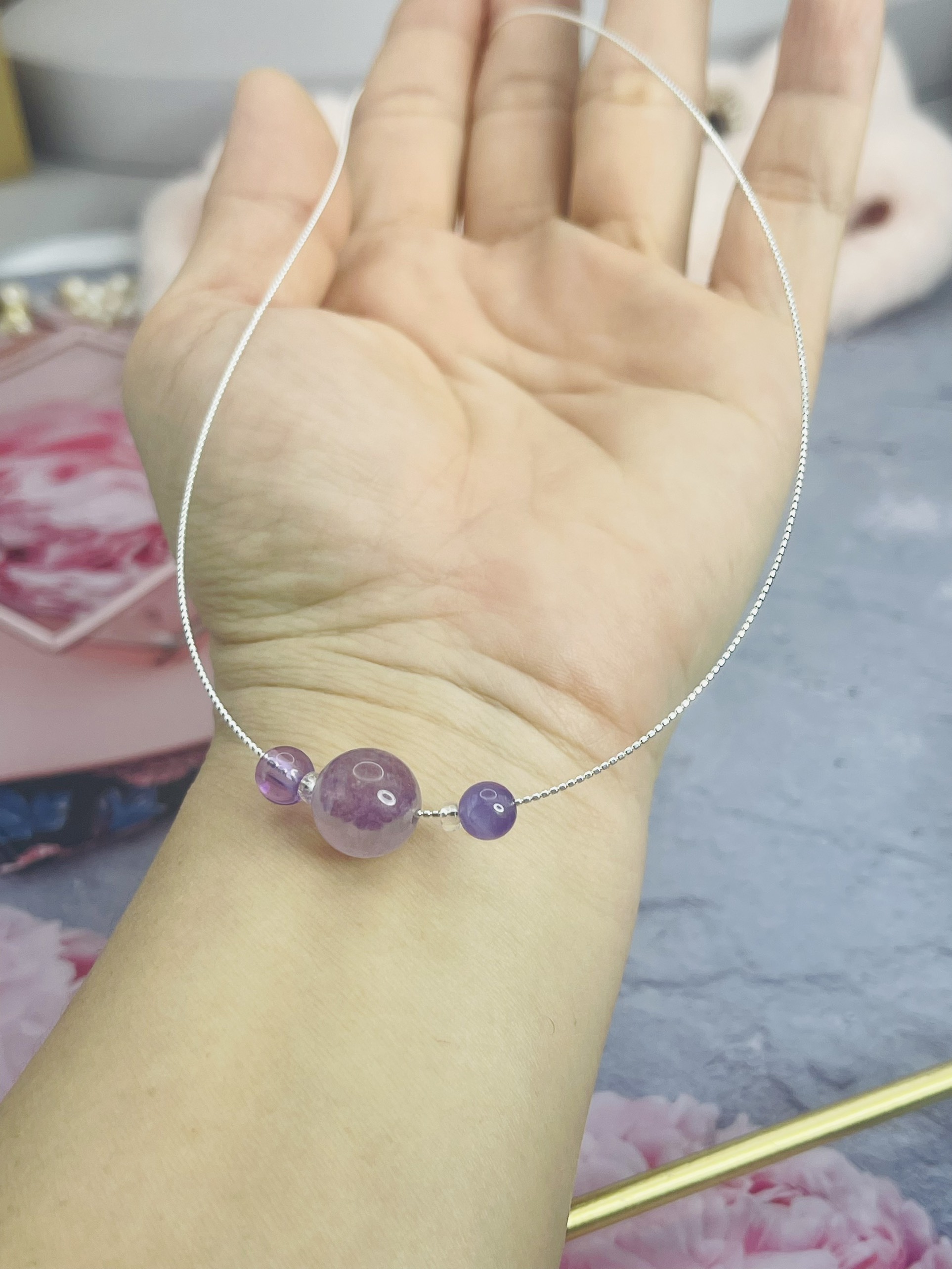 Dây cổ dạng kiềng Bạc 925 Đá Florite