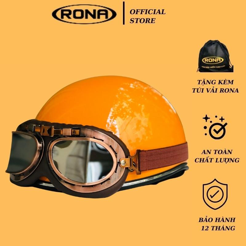 Mũ Bảo Hiểm Xe May 12 Rona Haly Viền Bạc Kèm Kính Phi Công Viên Đông Cao Cấp Chính Hãng - Vàng Bóng
