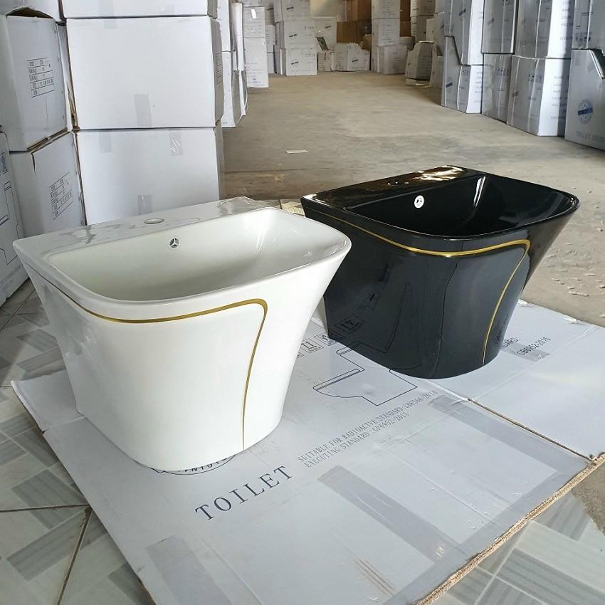 Lavabo treo tường màu đen viền vàng và màu trắng viền vàng phong cách Bắc Âu