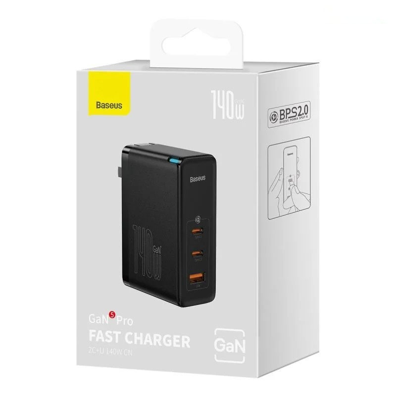 Củ Sạc Nhanh Baseus GaN5 Pro Fast Charger 140W (kèm cáp C to C , Type C*2 + USB, PD/ QC4.0/ QC3.0/ AFC/ FCP Quick-Charger)- HÀNG CHÍNH HÃNG