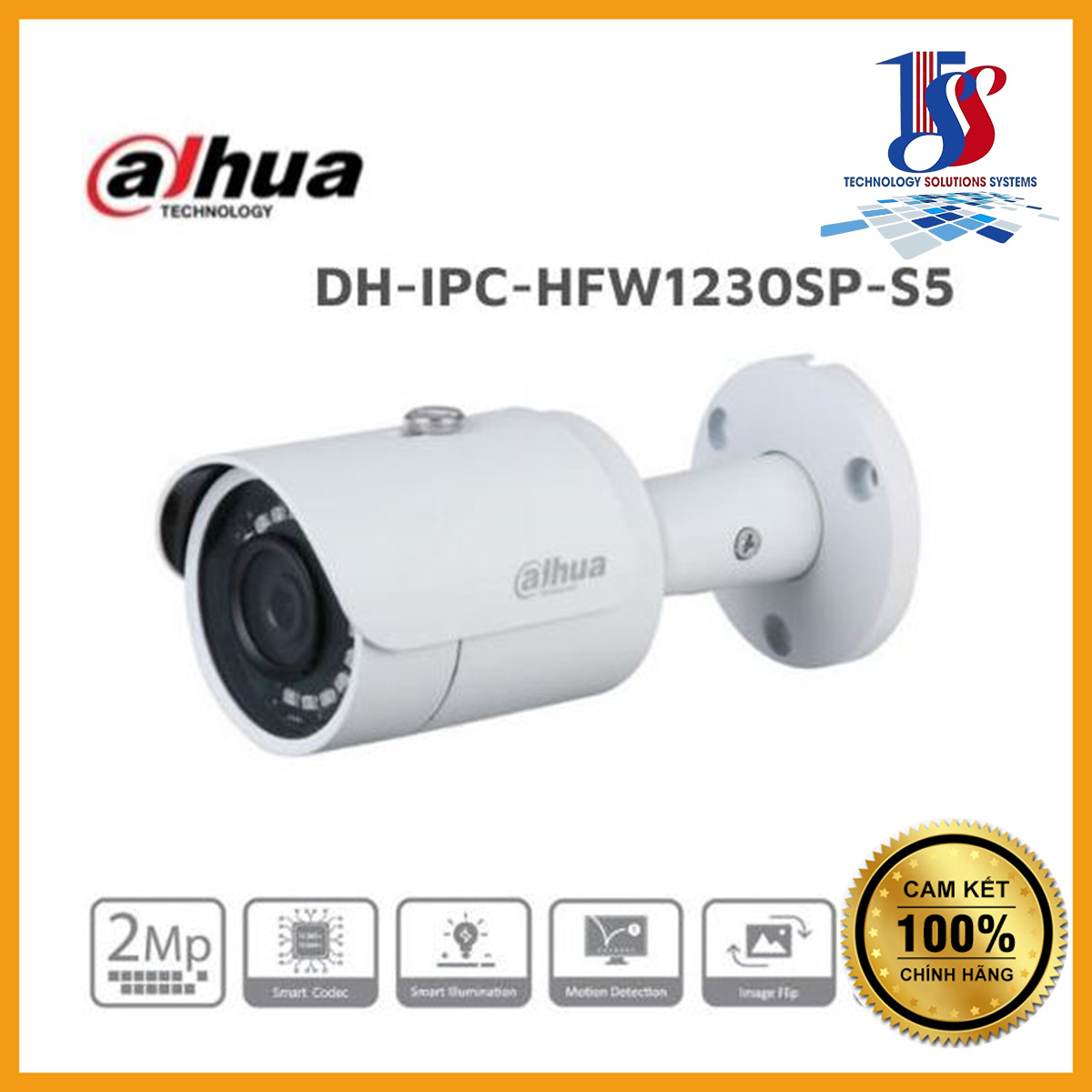 Camera dahua IP ngoài trời HFW1230SP-S5 2MP  hỗ trợ hồng ngoại ban đêm, chuẩn nén H265, P2P, DDNS, POE - hàng chính hãng bảo hành 24 tháng