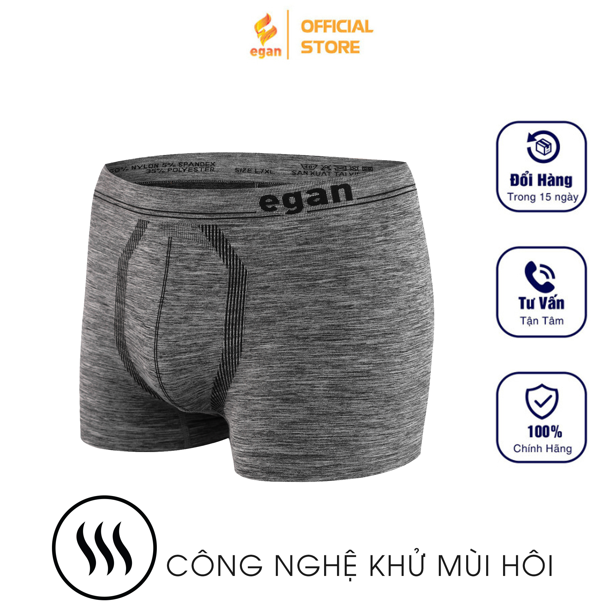 Quần Lót Nam Boxer Cao Cấp EGAN Chất Vải Mỏng Nhẹ Co Dãn Thoáng Mát Thích Hợp Vận Động Thể Thao BX01 - XÁM ĐẬM