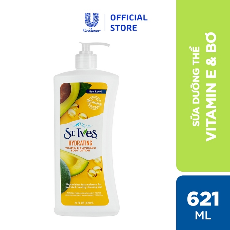 Combo Sữa tắm St.ives Cam chanh 650ml và Sữa dưỡng thể St.Ives E và bơ 621ml