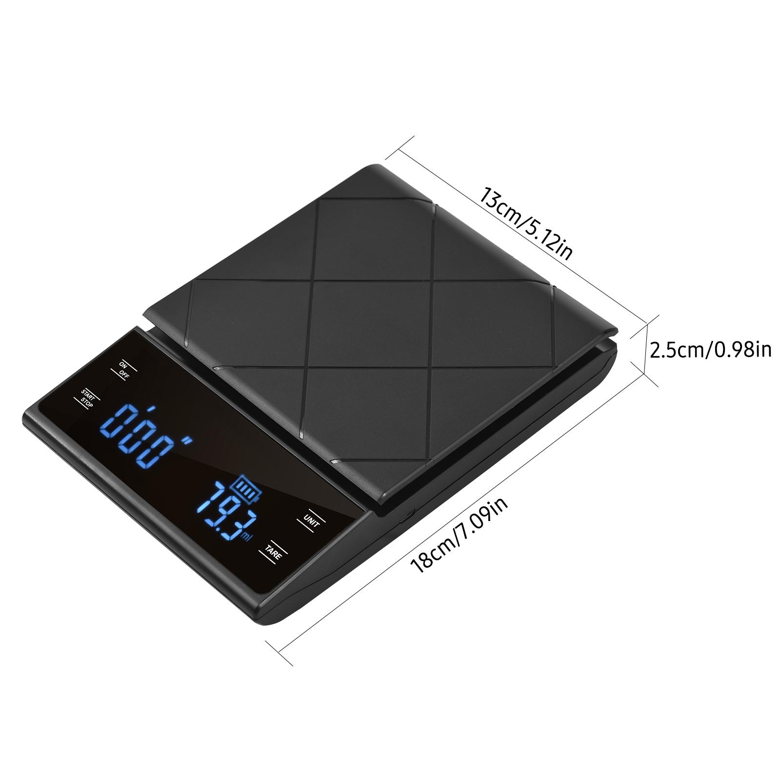 Cân nhà bếp cảm ứng đèn LED kỹ thuật số 3kg/ 0,1g Đếm thời gian chính xác cao Cân pha cà phê Cân thực phẩm điện tử di động có thay đổi đơn vị/bì để nấu nướng