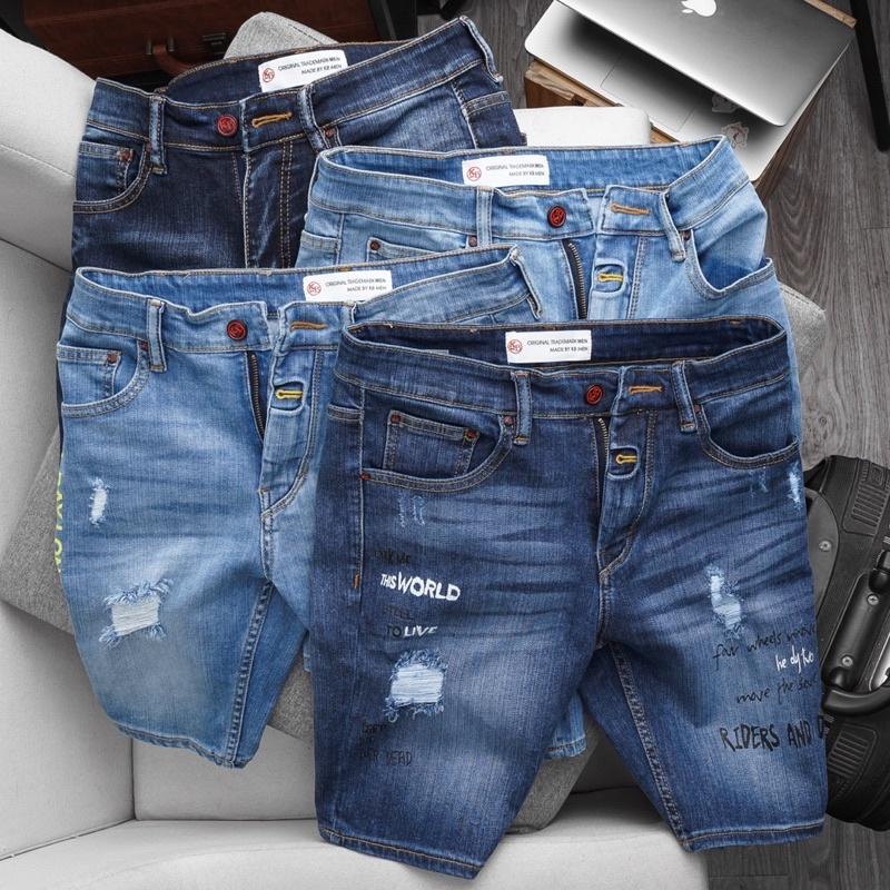 Quần short jean nam có big size 100kg màu xanh đậm co giãn xuất dư