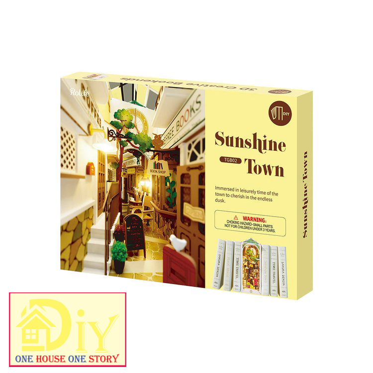 [Công tắc cảm ứng]Mô hình Book nook tự lắp ráp bằng gỗ 3D Rolife Sunshine Town TGB02 - Quà tặng sinh nhật giáng sinh