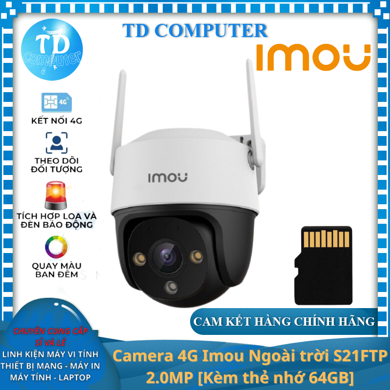 Camera 4G Imou S21FTP 2.0MP [Kèm thẻ nhớ 64GB] Cruiser Ngoài trời Sử dụng Sim 4G không cần Wifi - Hàng chính hãng DSS phân phối