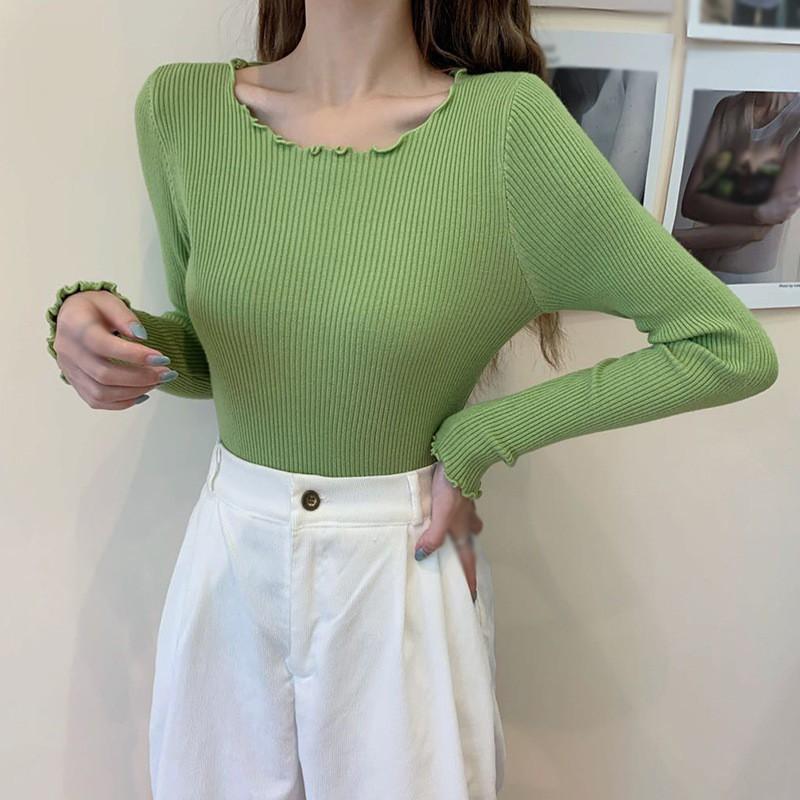 Áo Sweater Dệt Kim Tay Dài Cổ Tròn Phong Cách Hàn Quốc