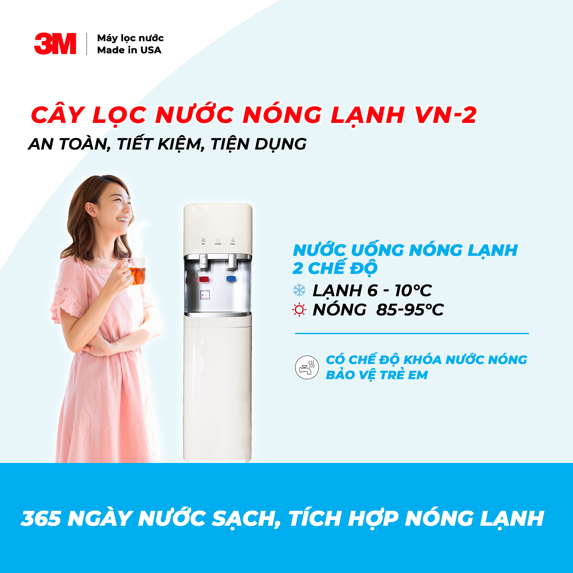 Combo Máy Lọc Nước 3M FF100 + Thân Máy Nóng / Lạnh (Model VN-1) - Công Nghệ Lọc IMPACT -  Lưu Lượng Nước 9,5 Lít/phút - Công Suất Lọc 22.712 Lít - Hàng Chính Hãng 3M