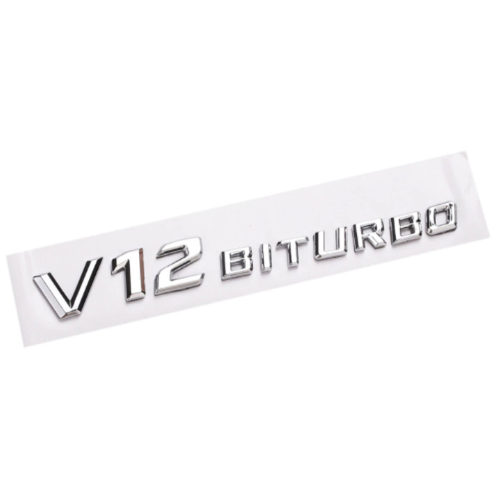 Decal tem chữ V12-Biturbo dán hông xe ô tô - Chất liệu nhựa ABS cao cấp được mạ Crom - Kích thước: 20x2.3cm - 2 màu: Đen và Bạc