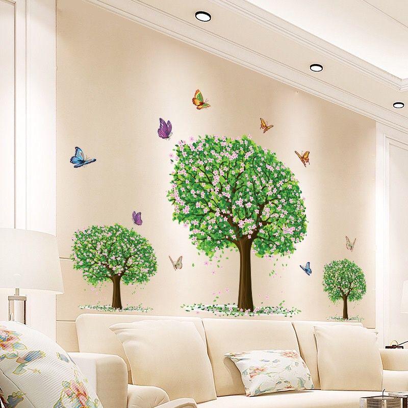 Decal dán tường 3 cây hoa xanh