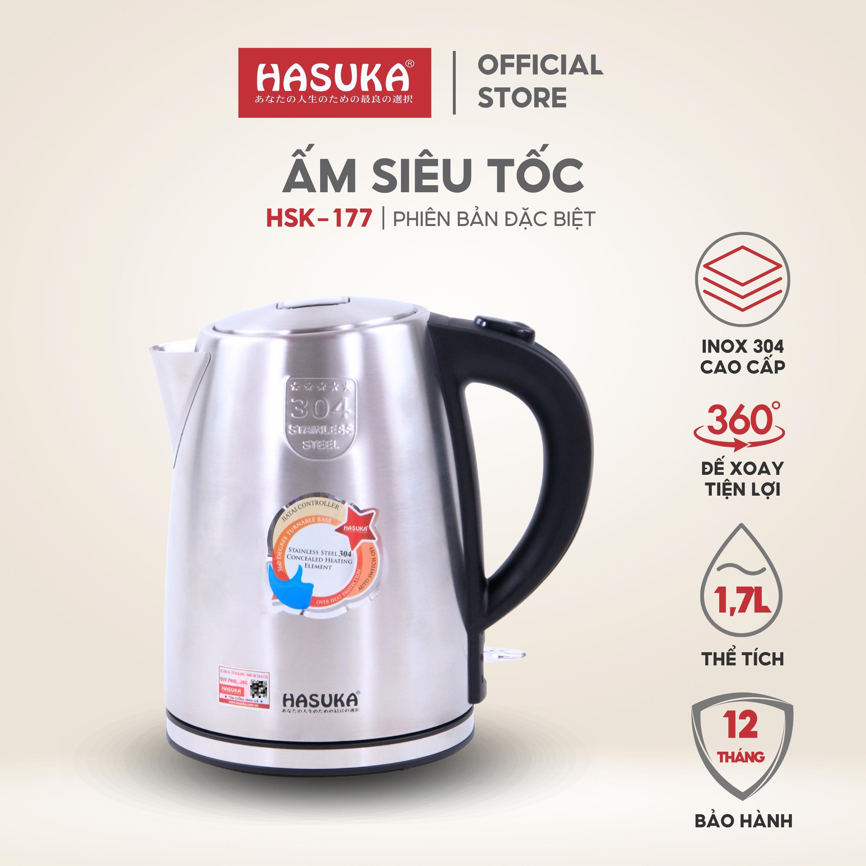 Ấm siêu tốc HASUKA HSK-177 dung tích 1.7L, công suất 1850W đun nhanh, chế độ ngắt tự động tiết kiệm điện tối đa - HÀNG CHÍNH HÃNG