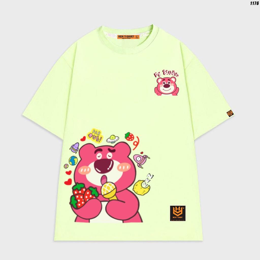 Áo thun tay lỡ unisex in hình Gấu dâu hồng Lotso đáng yêu