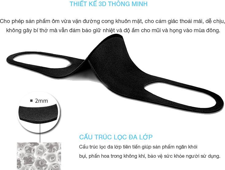 combo 3 khẩu trang su không thấm nước, giặt được màu đen, trắng