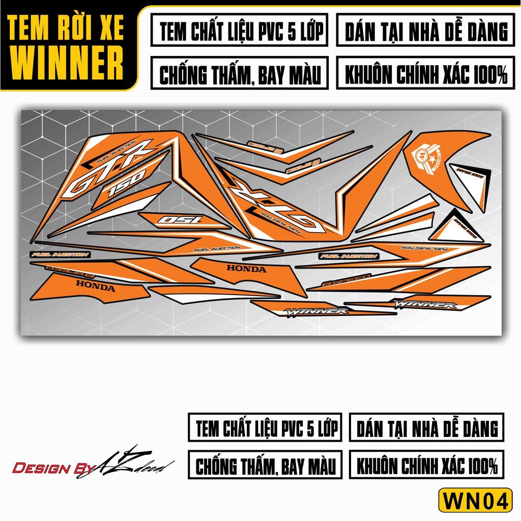 Tem Rời Dán Xe Winner V1 / 150 Mẫu GTR | WN04 | Decal Chế Xe Chất Liệu PVC Cao Cấp - Trắng Cam