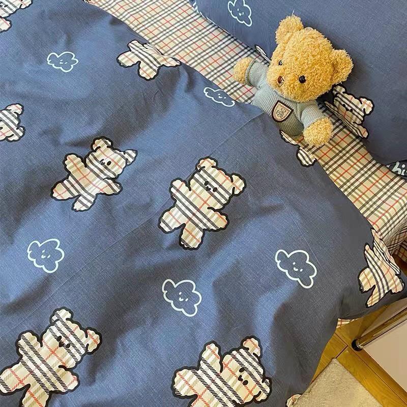 Bộ chăn ga Cotton Poly M2T bedding chăn ga Hàn Quốc gấu xanh bbr đủ size miễn phí bo chun