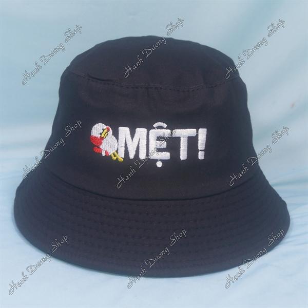 Nón tai bèo mũ bucket vành nhỏ thêu chữ Mệt - Đen