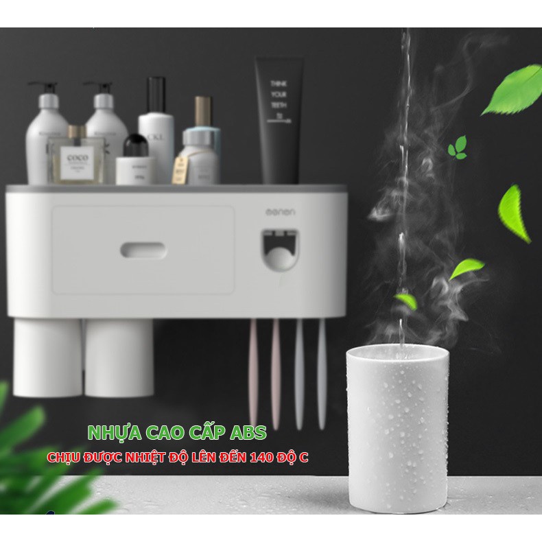 Bộ Nhả Kem Đánh Răng Tự Động 3 Cốc Tặng Kèm 2 Miếng Dán Cốc Hút Từ Tính