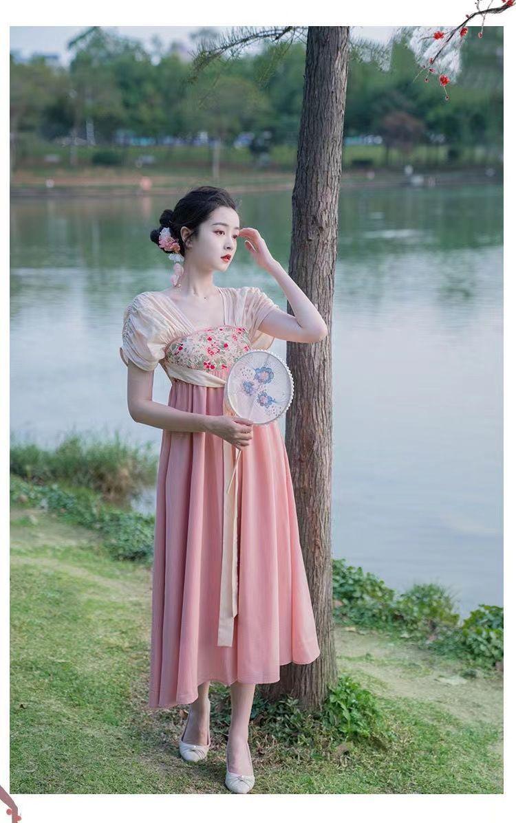 SHUANGYAN Cải tiến Hán phục đơn giản Hán nguyên tố quốc phong phục cổ dịu dàng váy cưới kiểu Trung Quốc mới thiết kế váy dài cảm giác gầy