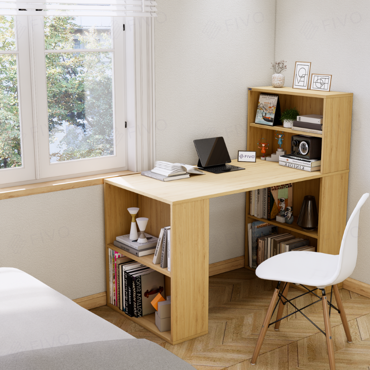 Bàn Làm Việc Gỗ Kết Hợp Kệ Sách FIVO FD03 Đa Năng, Thiết Kế 2 Trong 1, Ngăn Kệ Rộng Rãi, Dễ Dàng Lắp Ráp