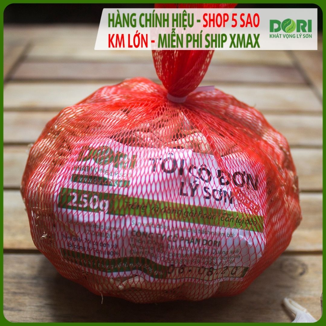 Đặc Sản Quảng Ngãi - Tỏi Cô đơn Lý Sơn Dori - Túi lưới 250g - Trồng tại đảo Lý Sơn