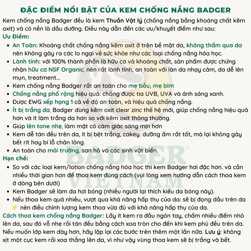 Kem Chống Nắng Vật Lý Cho Em Bé Badger SPF 40 Baby - Phổ rộng broad-spectrum, an toàn cho san hô, 98% thành phần hữu cơ - 87mL