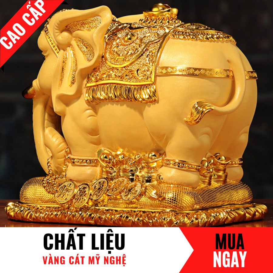 Tượng Voi Vàng Đựng Tiền Bằng Vàng Cát Mỹ Nghệ Cao 22cm