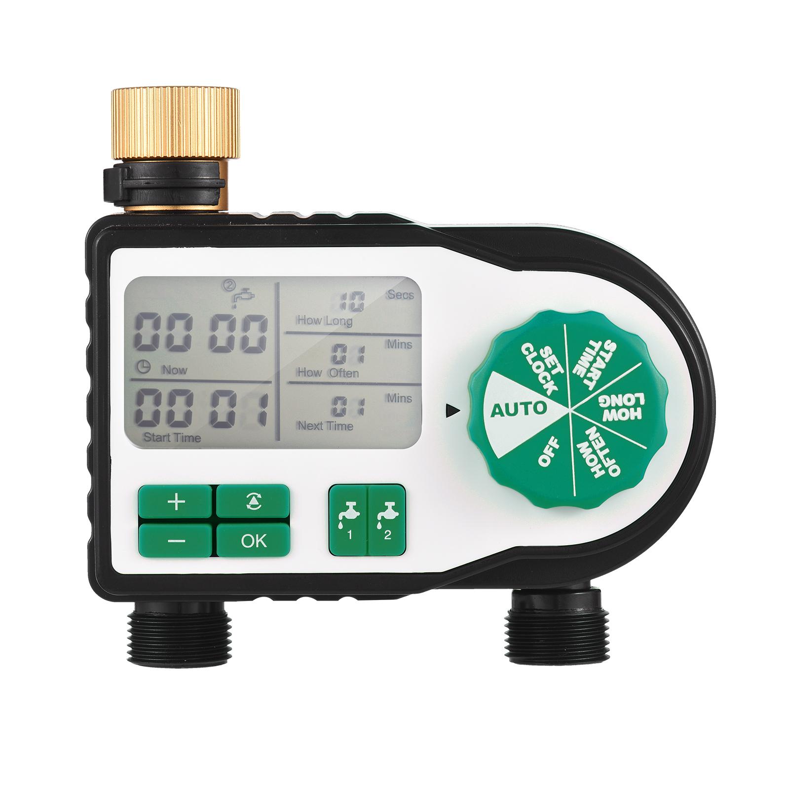 Digital Automatic Watering Timer with 2 Hose Connectors Programmed Garden Irrigation Timer Faucet Sprinkler Intelligent Irrigation Controller for Lawn Farmland Courtyard Greenhouse