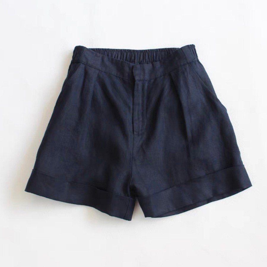 Quần sóc nữ ống rộng Linen Bột Premium xắn gấu lưng chun, có 3 màu lựa chọn