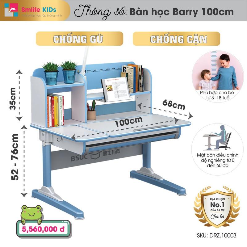 Bàn học thông minh SMLIFE Barry 100cm - DRZ.10003 - Hồng | 100cm x 68cm x 52-76cm (mặt bàn nâng hạ)