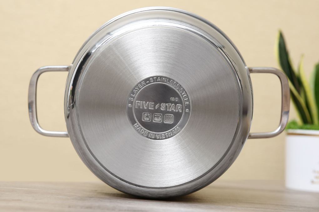 Nồi inox Fivestar 3 đáy từ Sanwich 26cm nắp kính