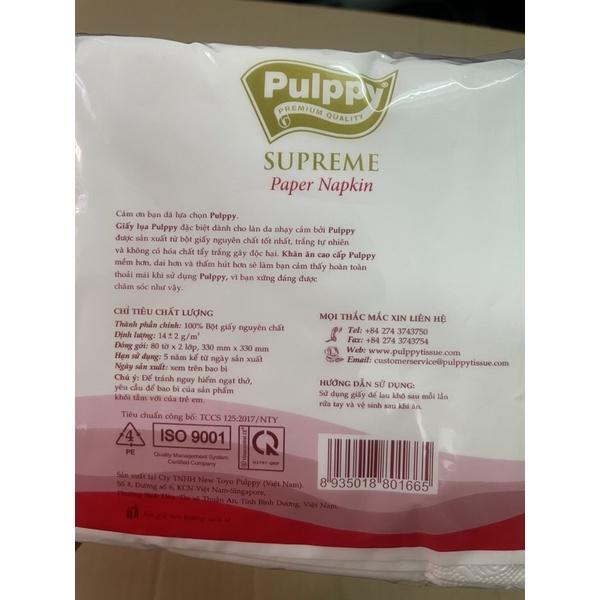 Khăn giấy vuông Pulppy Supreme khổ lớn 33 x 33 cm mềm mịn 80 tờ