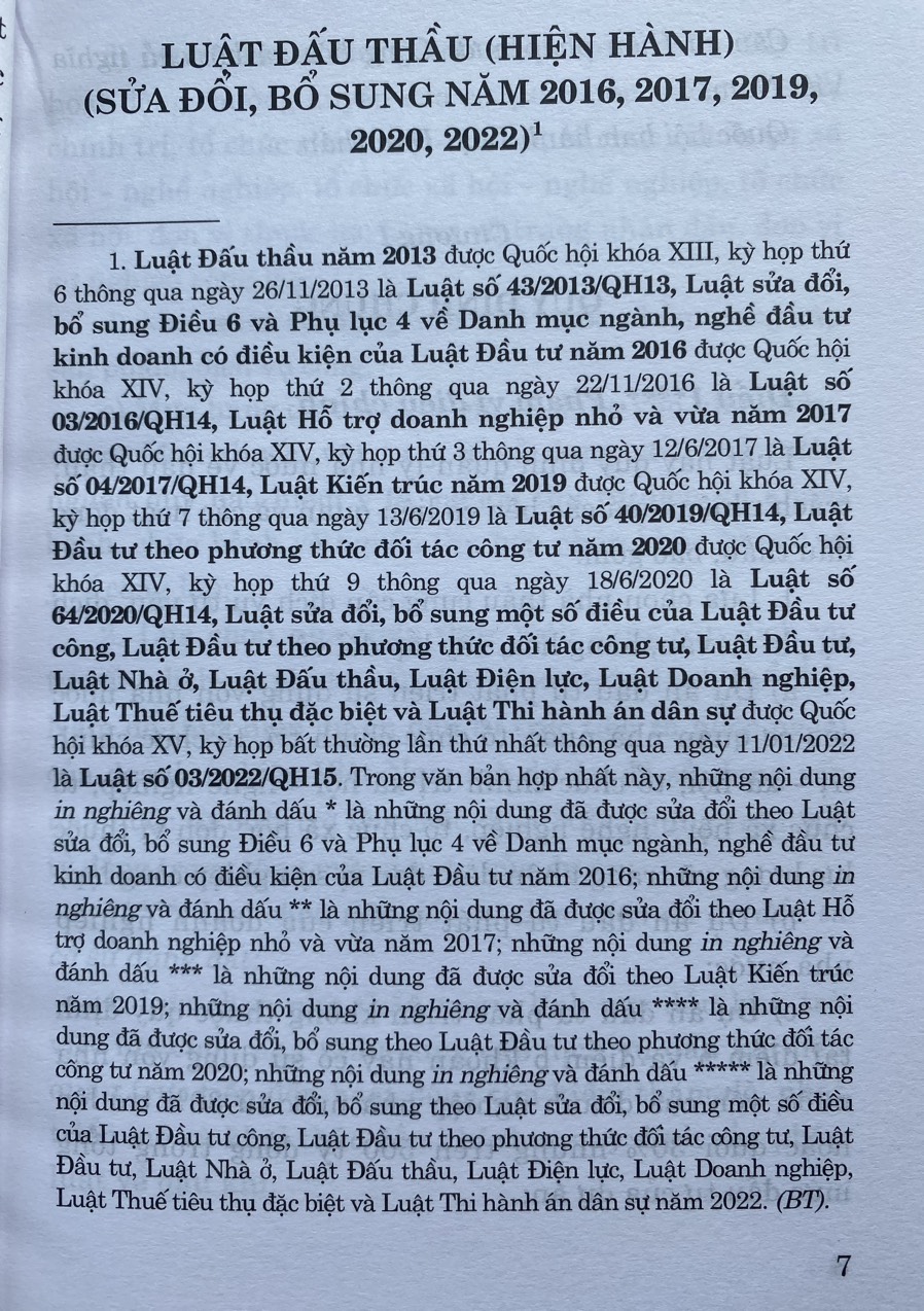 Luật Đấu Thầu ( hiện hành ) ( Sửa đổi, bổ sung năm 2016, 2017, 2019, 2020, 2022)