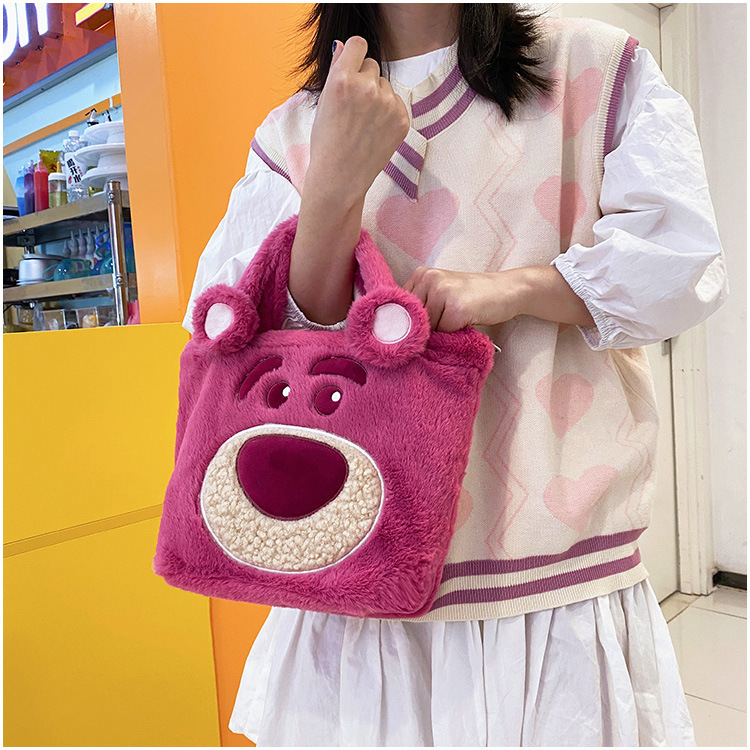 Túi Gấu Dâu Lotso Xách Tay Đeo Vai, Túi Tote Gấu Dâu Size Vừa