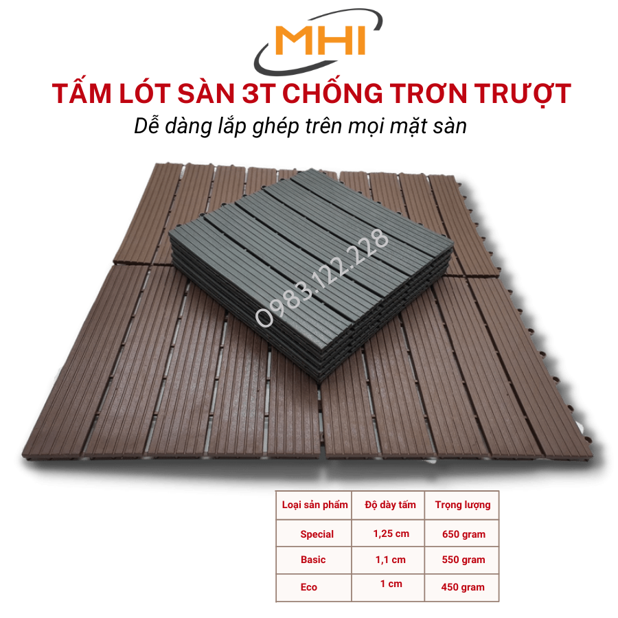 Thảm lát sàn uPVC cao cấp MHI-ECO, Tấm nhựa trải sàn trang trí ban công / sân vườn / sân thượng; lót sàn chống trơn trượt nhà tắm / bể bơi - Hàng Việt Nam chất lượng cao