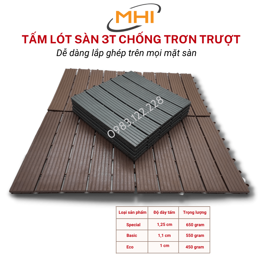 [COMBO 11] Thảm lát sàn uPVC cao cấp MHI-ECO, Tấm nhựa trải sàn trang trí ban công / sân vườn / sân thượng; lót sàn chống trơn trượt nhà tắm / bể bơi - Hàng Việt Nam chất lượng cao