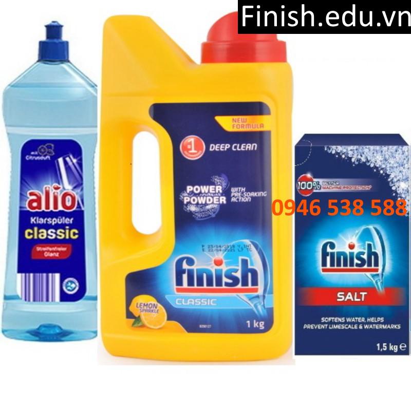 Combo Bột rửa bát finish classic 1kg + muối finish 1.5kg + Nước làm bóng alio 1 lít dùng cho máy rửa bát