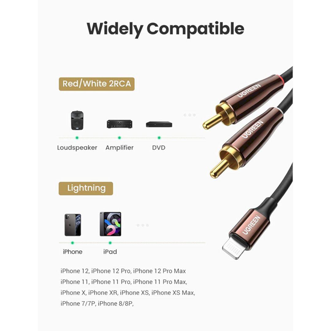 Ugreen UG40904AV166TK 2M Màu Đen Cáp chuyển Lightning sang 2 cổng RCA Bông Sen - HÀNG CHÍNH HÃNG