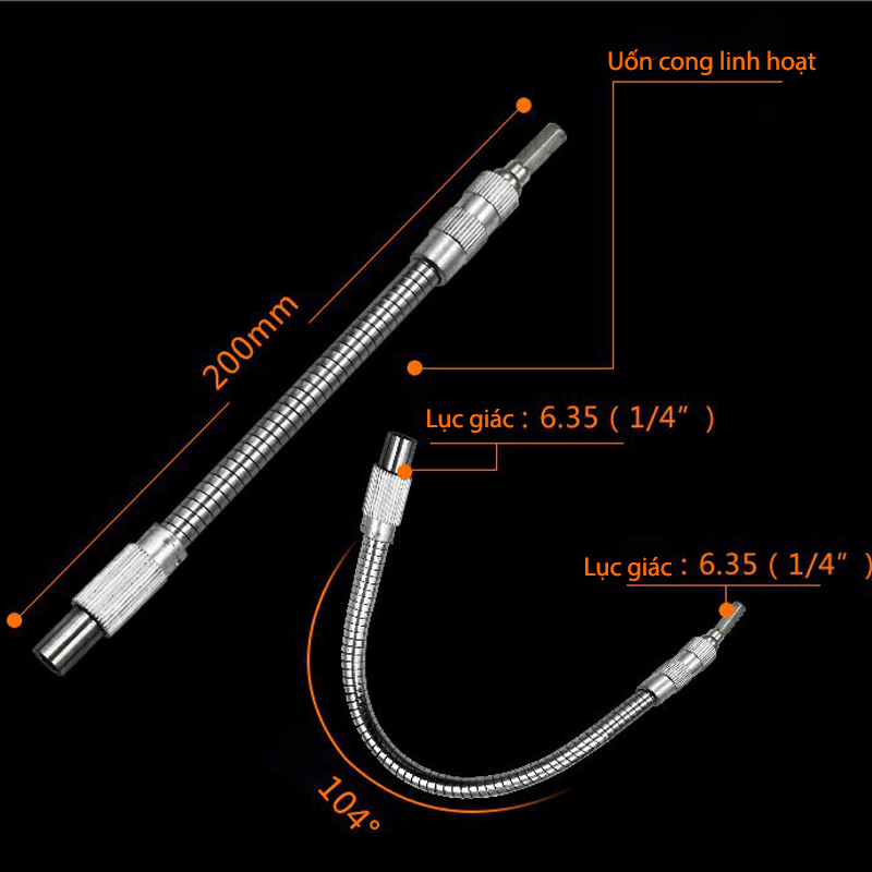 Thanh nối dài tua vít uốn cong linh hoạt, đầu lục giác 6.35 (dài 20cm-30cm-40cm tùy chọn)