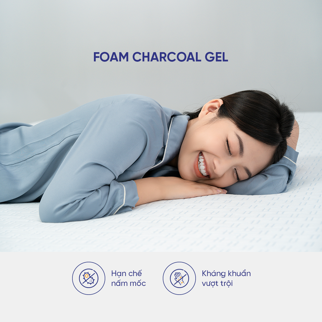 Nệm foam cao cấp cuộn hút chân không Amando Luca kết hợp Charcoal Gel và Green Tea êm ái mát lạnh khi nằm