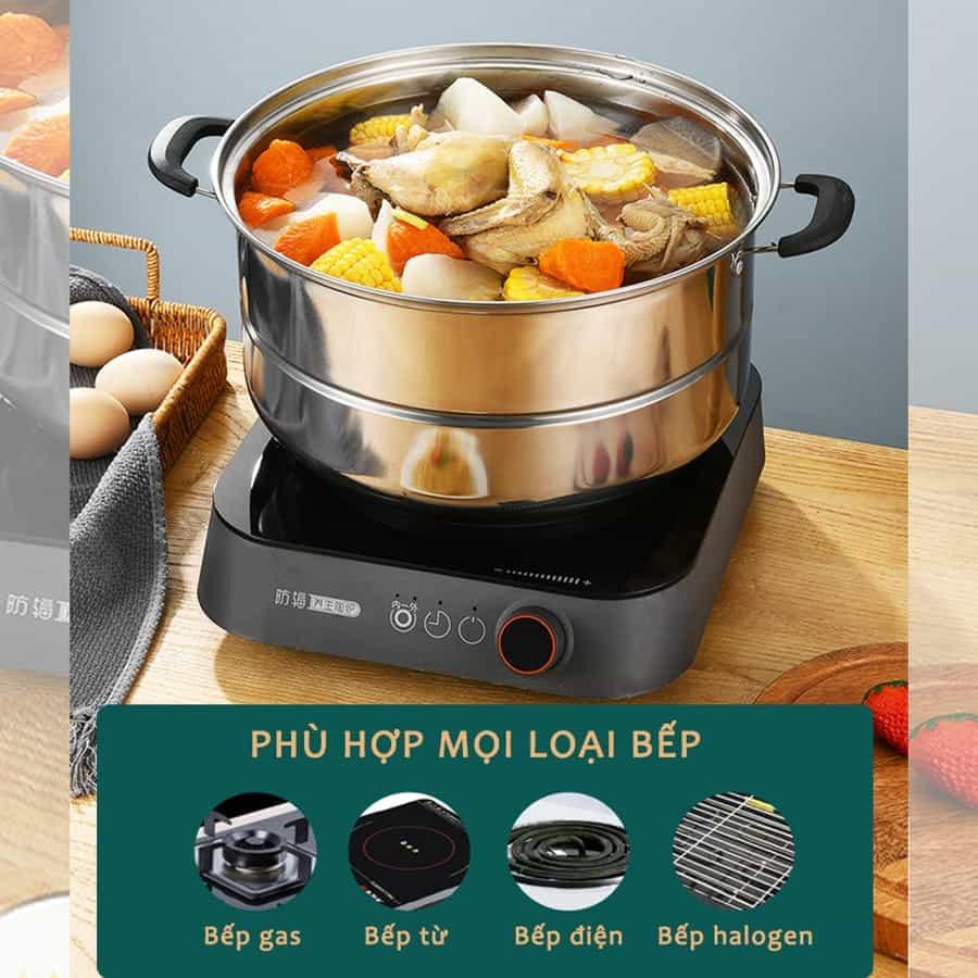 Nồi Hấp Inox Đa Năng 3 TẦNG 28CM Dùng Cho Cả Bếp Từ Và Bếp Ga Thiết Kế Hiện Đại Tiện Dụng