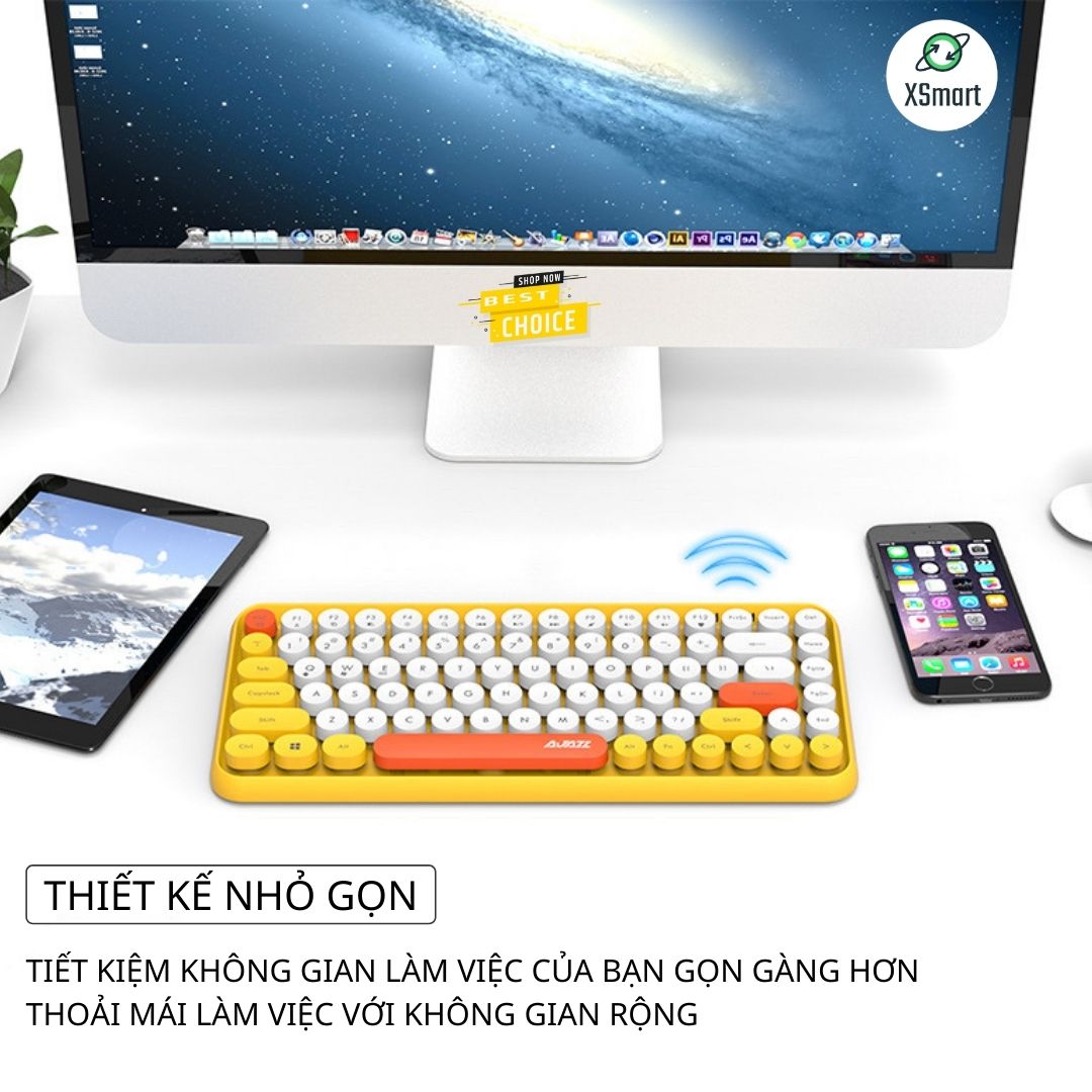 Bàn phím bluetooth không dây Siêu Mỏng XSmart 308i cho điện thoại, Ipad, laptop, pc máy tính bàn, Màu Sắc siêu CUTE, Bấm cực thích - Hàng Chính Hãng