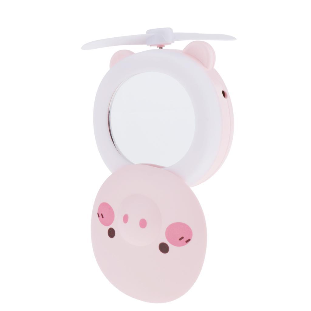Portable Handheld Fan, USB Piggy Fan with LED Fill Light Mirror
