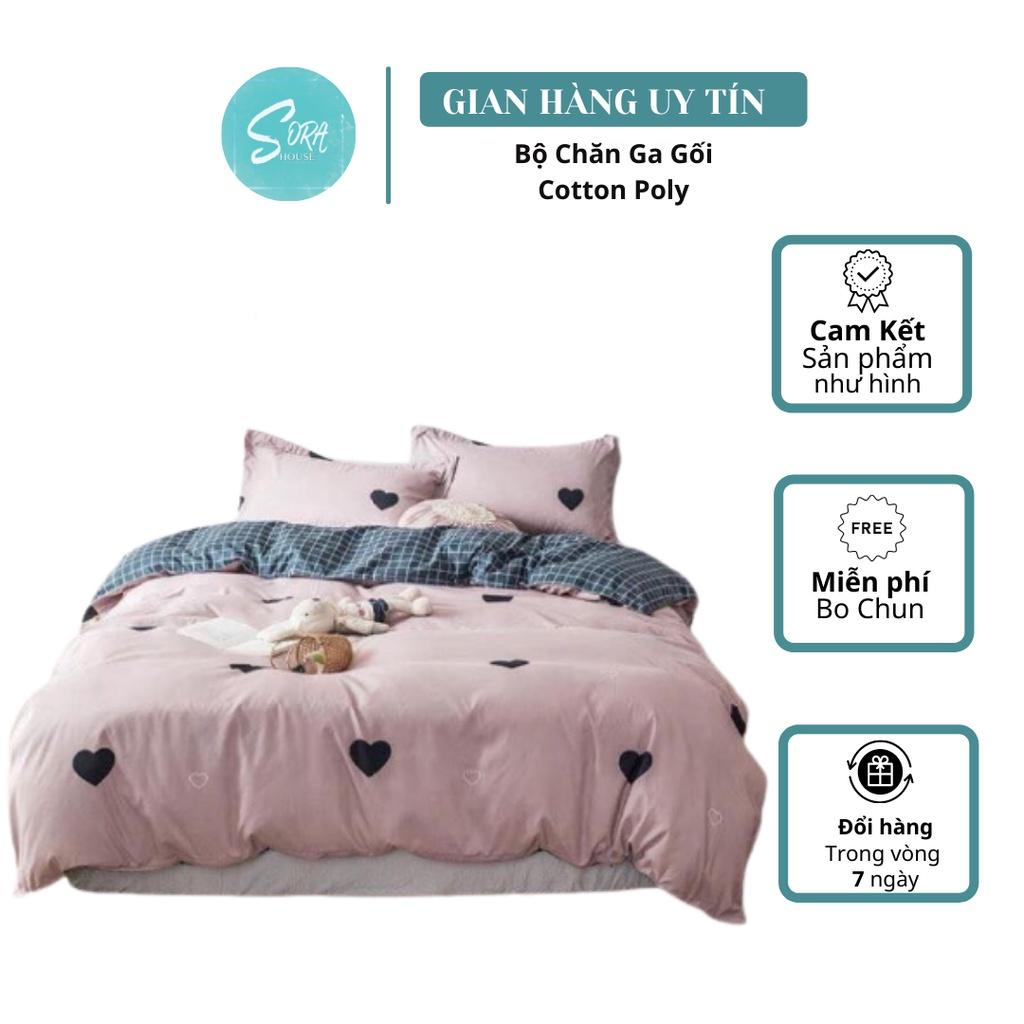 Bộ chăn ga poly trái tim đen hồng