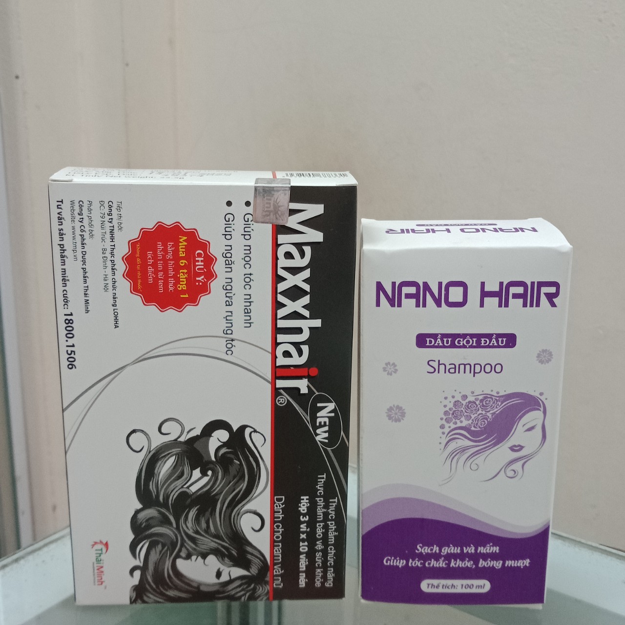 Thực phẩm bảo vệ sức khỏe Maxxhair kích thích mọc tóc, giảm tóc gãy rụng &amp; Dầu gội ngừa gầu và nấm da đầu Nano hair