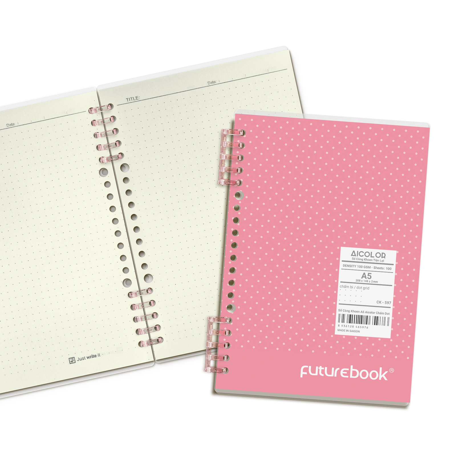 FUTUREBOOK-Sổ Còng Tiện lợi A5 (10 chấu)–100Trang–Dòng Kẻ Chấm Dot –Định Lượng 100Gsm. Mã SP CK597( Giao Ngẫu Nhiên )